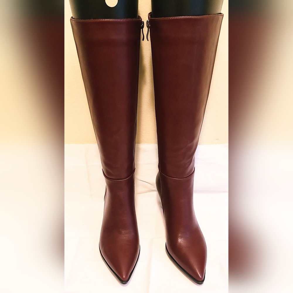 Burgundy Faux Leather Knee-High Boots